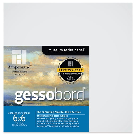 Ampersand Art Gessobord, Cradled, 1-1/2" Profile, 6" x 6"