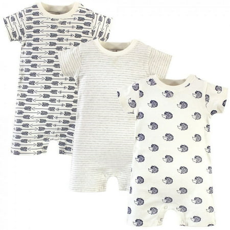 UPC: 0660168634013 | Touched by Nature Baby Boy Organic Cotton Rompers 3pk  Hedgehog  3-6 Months