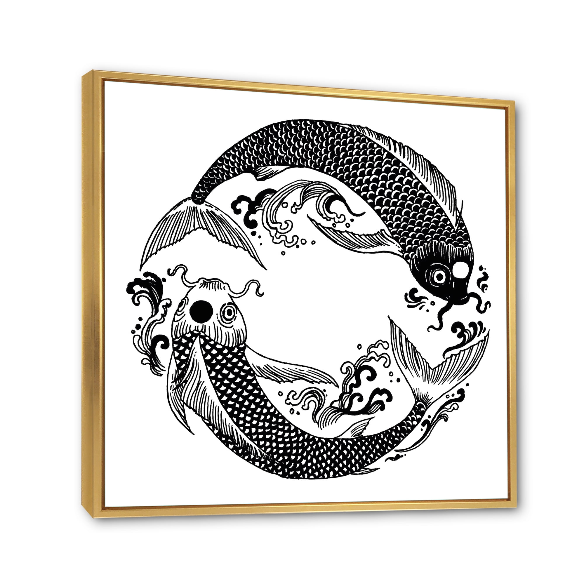 Designart 'China Koi Fish In Chinoiserie Style III' Nautical & Coastal Framed Canvas Wall Art Print