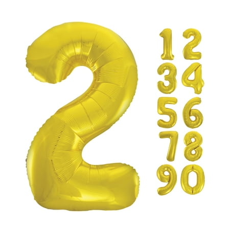 Unique Industries Foil Big Number 2 Shaped 34" Gold Solid Print Anniversary Balloon