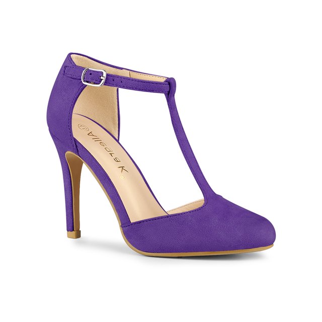 BLISSFUL STEP Chaussures pour Femmes Bout Rond Talon Aiguille Sandales à Bride en T Violet 8