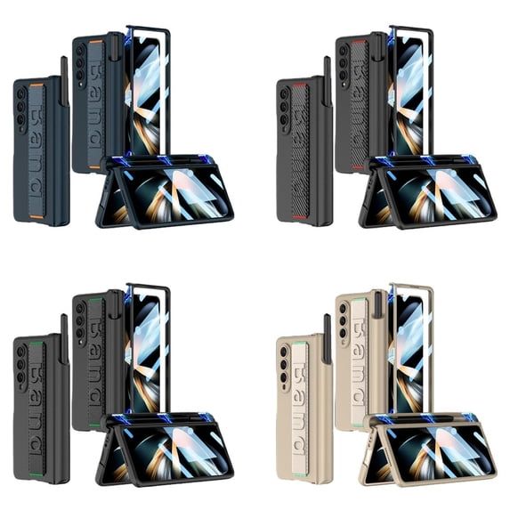For Samsung Galaxy Z Fold4 5G Cover With Pen Slot Shockproof Luxury Magnetic full screen protective film Wrist strap Case Cover