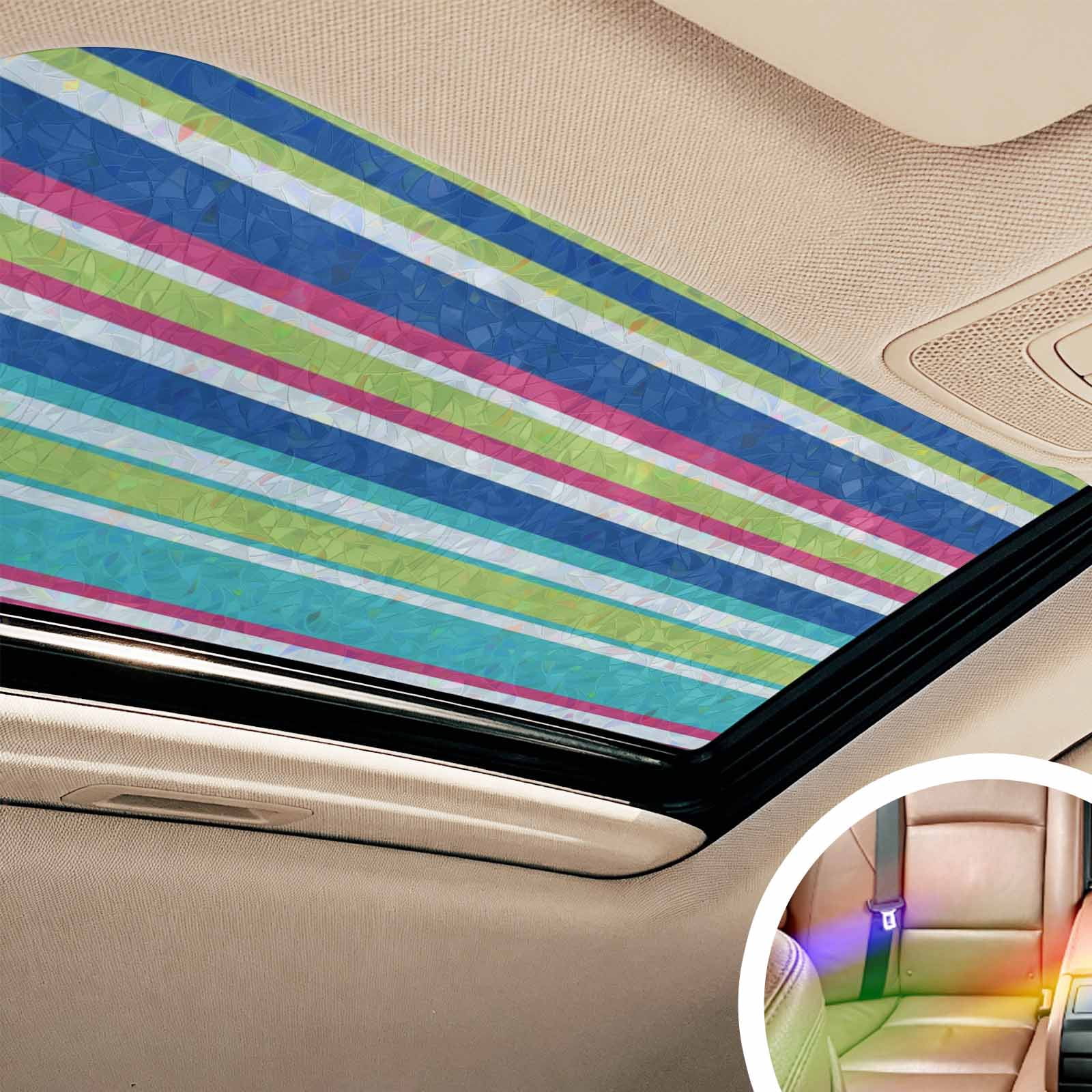 Blue Green Striped Window Privacy Film Stain Glass,Reusable Decorative Rainbow Window Film,Geometric Abstract Art Aesthetic Static Cling Sun Blocking Stickers Decals Covers 35.4" x 78.7" (3pcs)