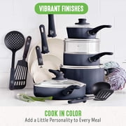 GreenLife 16 Piece Nonstick Cookware Set, Soft Grip Non-Toxic, Dishwasher Safe, Black & Cream