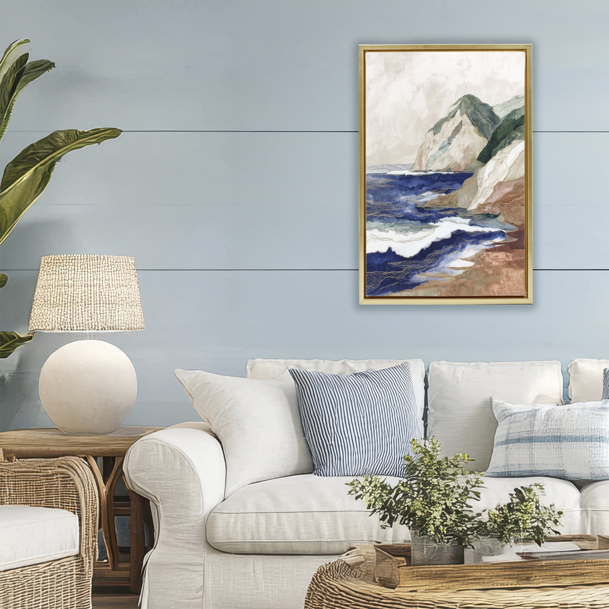 Stupell Industries Cliff Next To The Sea Gold Framed Floater Canvas Wall Art, design by Chromatic Storm Studio