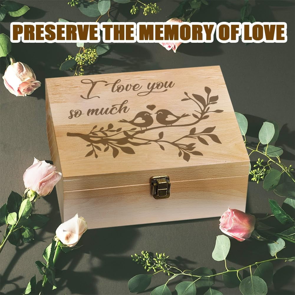 Wood Rectangle Wooden Memory Keepsake boxes with Lids for Anniversary Wedding Memory Birthday Valentines Day Bird 24.5x19.5x10.3cm