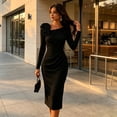 thumbnail image 6 of Quixlent Women's Cocktail Party Bodycon Midi Dress, Long Sleeve 3D Flower Ruched Dress, Formal Wedding Guest Evening Gown, 6 of 7