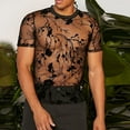 thumbnail image 2 of TIEVOSA T-Shirt Court en Maille Transparente à Col Rond Design Floral Mince pour Hommes Printemps et Été, 2 of 9