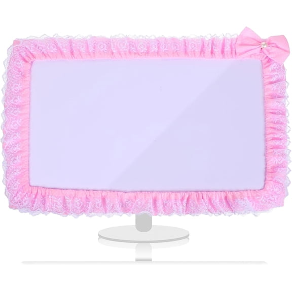 Pink Monitor Cover,Cute Dust Cover for Computer LCD Screen Monitor,With Bowknot,Lace Fabric,TV Monitor Cover,Monitor Decoration,Cute Monitor Accessory