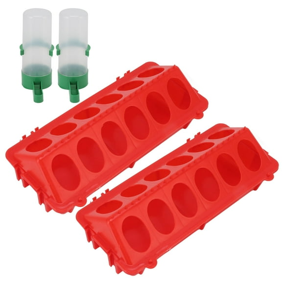 2Set Chick Feeder Waterer Set,Plastic Chicken Automatic Drinkers Gravity Fed Poultry Pigeon Coop Food Dispensers Feeders Trough Top Birds Water Splatter Proof Cover Equipment (L Waterer 140ML)