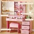 thumbnail image 4 of Ktaxon Lighted Makeup Vanity Table Set, Dressing Table with Sliding Mirror, Vanity Desk , Pink, 4 of 11