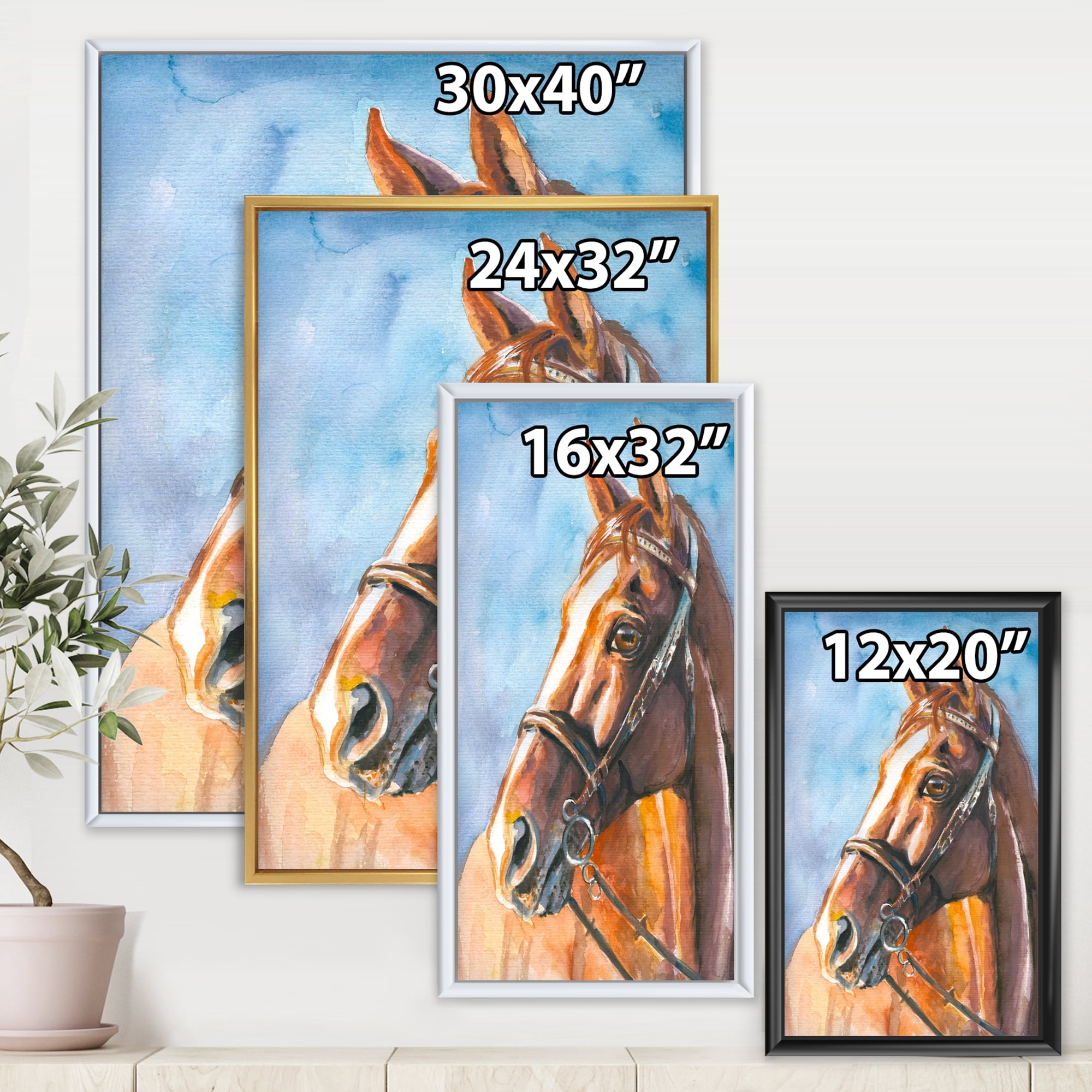 Designart 'Close Up Portrait of A Brown Horse' Farmhouse Framed Canvas Wall Art Print
