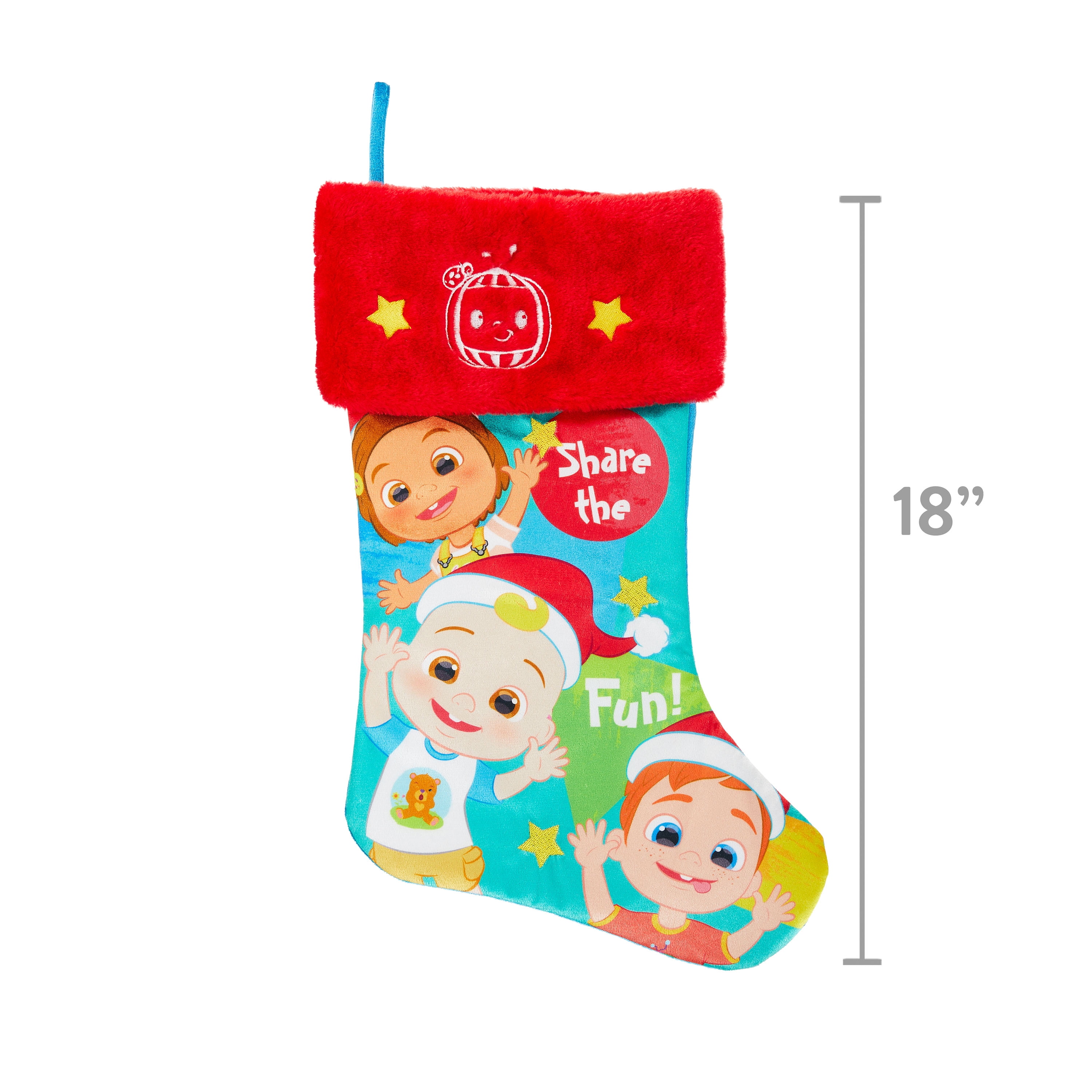 CoComelon 20 inch Velour Christmas Stocking, Polyester, Green