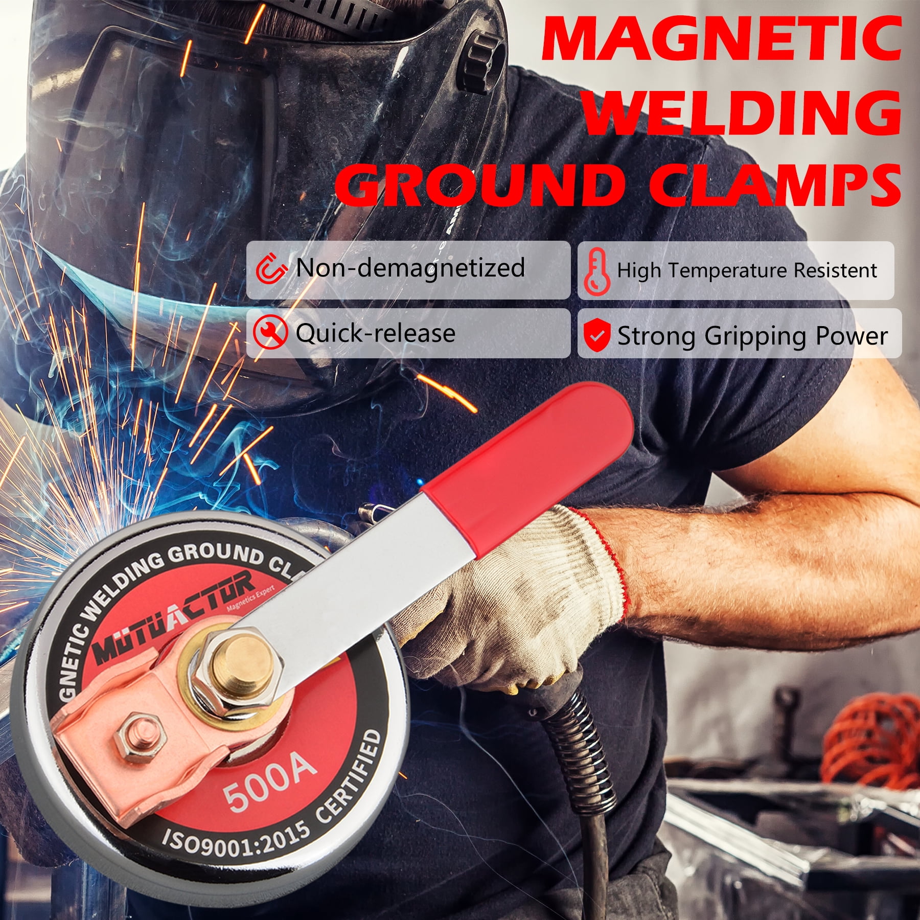 MUTUACTOR 500 AMP Magnetic Welding Ground Clamp, Strong Gripping Quick Release Magnetic Mount Welding Support Clamp Tools for Welding Cutting Factories Industries Work Shop and Instrument Processing