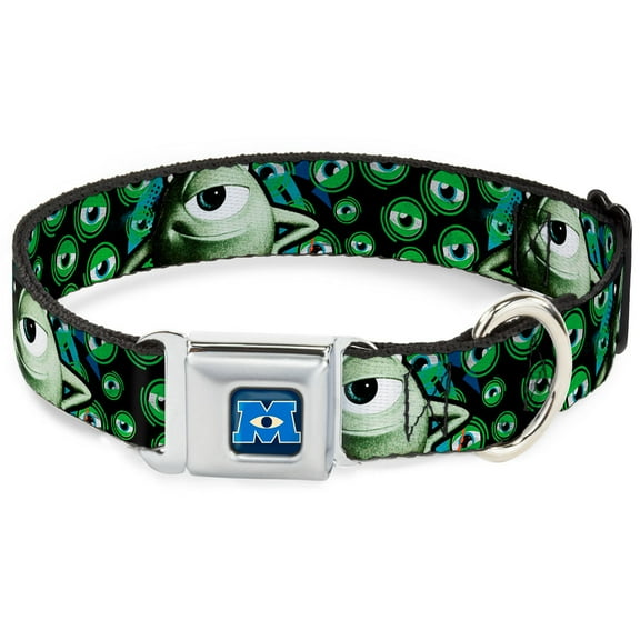 Disney Pet Collar, Dog Collar Metal Seatbelt Buckle, Mike Poses Eyeballs Black Greens, 13 to 17 Inches 1.5 Inch Wide