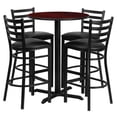 thumbnail image 3 of BizChair 30'' Round Mahogany Laminate Table Set with X-Base and 4 Ladder Back Metal Barstools - Black Vinyl Seat, 3 of 3