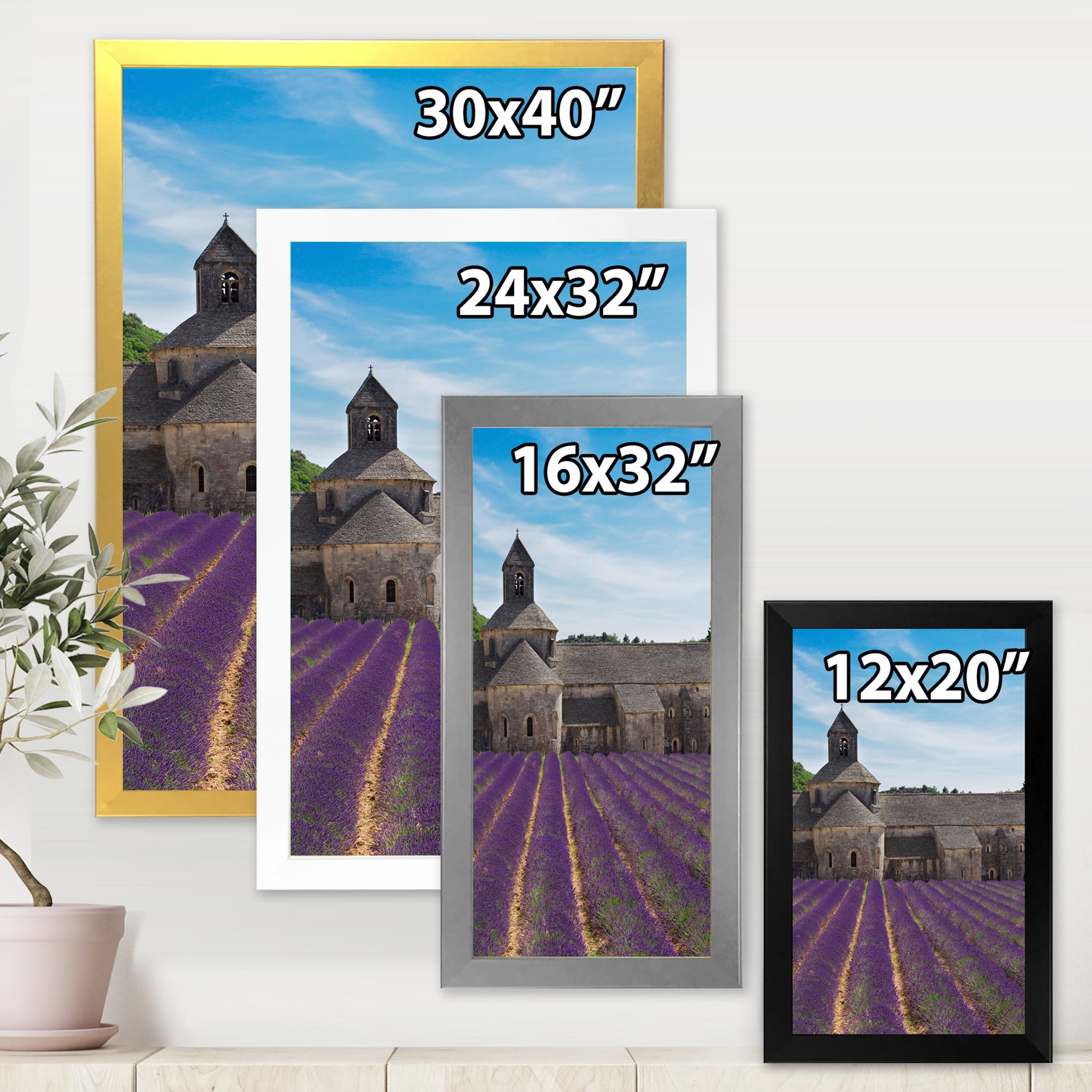 Designart 'Abbey With Lavender Field In France' Farmhouse Framed Art Print