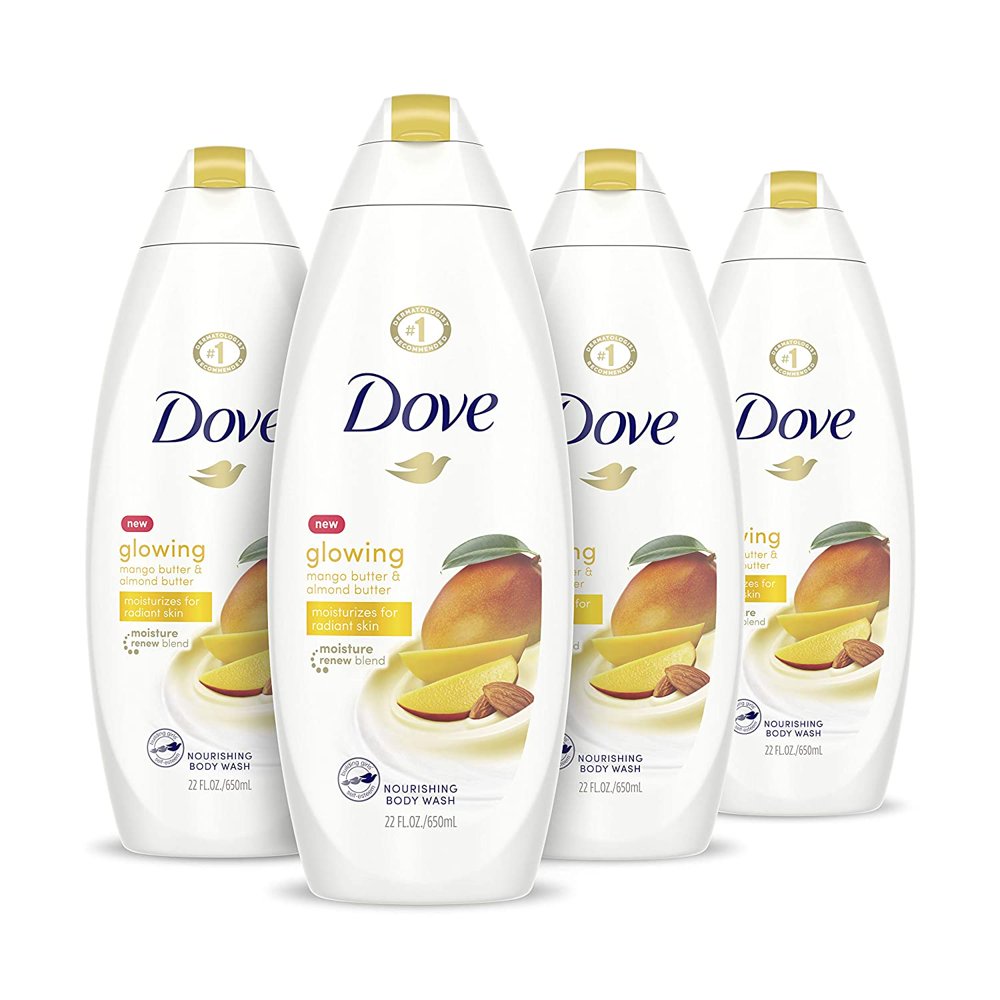 Dove Glowing Body Wash, 4 Count, Moisturizes for Radiant Skin Mango