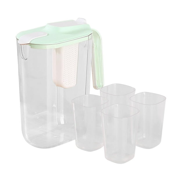 Jarra de agua para refrigerador con 4 tazas, recipiente para jugo, jarra para té helado con tapa Verde