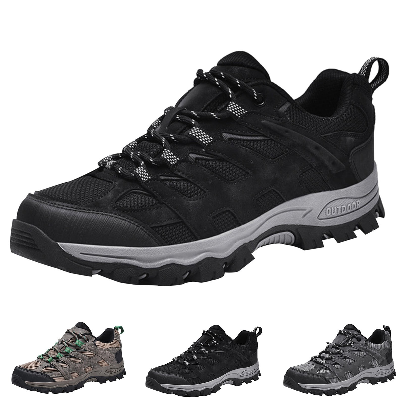 XIMIN Men's Waterproof Non-Slip Hiking Shoes Leather Low-Top Trail Running Sneakers Breathable Lightweight Mesh Travel Shoes Outdoor Trekking Boots (9.5, Black)
