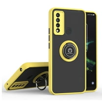 TJS Compatible with TCL 20 XE Case, 360 Degrees Rotating Metal Ring Magnetic Support Kickstand Cover (Yellow)