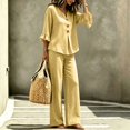 thumbnail image 6 of SELONE Dressy Matching Sets for Women Plus Size Plaid Henley Ruffle Blouse Wide Leg Long Pants Casual Workout Outfits, 6 of 7