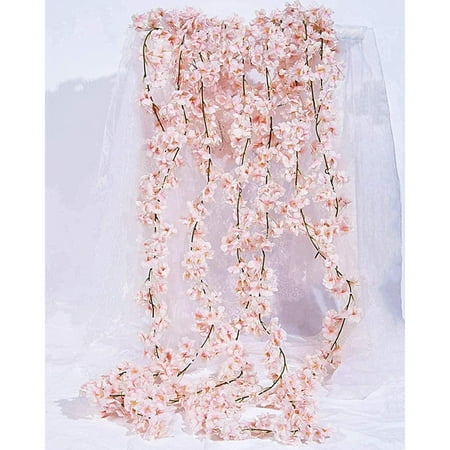 

UlaREYoy 6 Pack Cherry Blossom Flowers Artificial with Flowers Pink Hanging Vines for Home Wedding Party Wall Room Decor