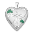 thumbnail image 1 of Sterling Silver 21mm Brushed/Polish Cross Enameled Clover Heart Locket, 1 of 1