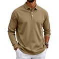 thumbnail image 3 of Hearthz Big and Tall Polo Shirts for Men Soft Breathable Moisture Wicking Long Sleeve Work Shirts for Men Solid Color Collared Mens Golf Polos Khaki XXL, 3 of 9