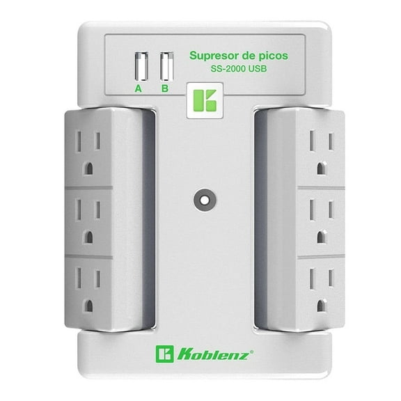 Supresor de Picos Koblenz con Conexión USB 6 Contactos Giratorios Blanco