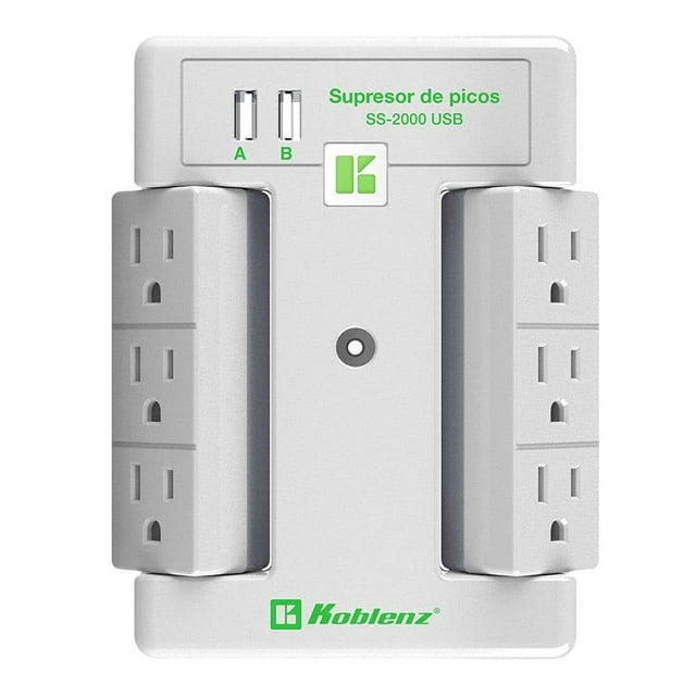 Supresor de Picos Koblenz con Conexión USB 6 Contactos Giratorios Blanco
