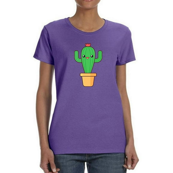 Cute Kawaii Cactus In Pot Shaped T-Shirt Women -Image by Shutterstock, Female XX-Large