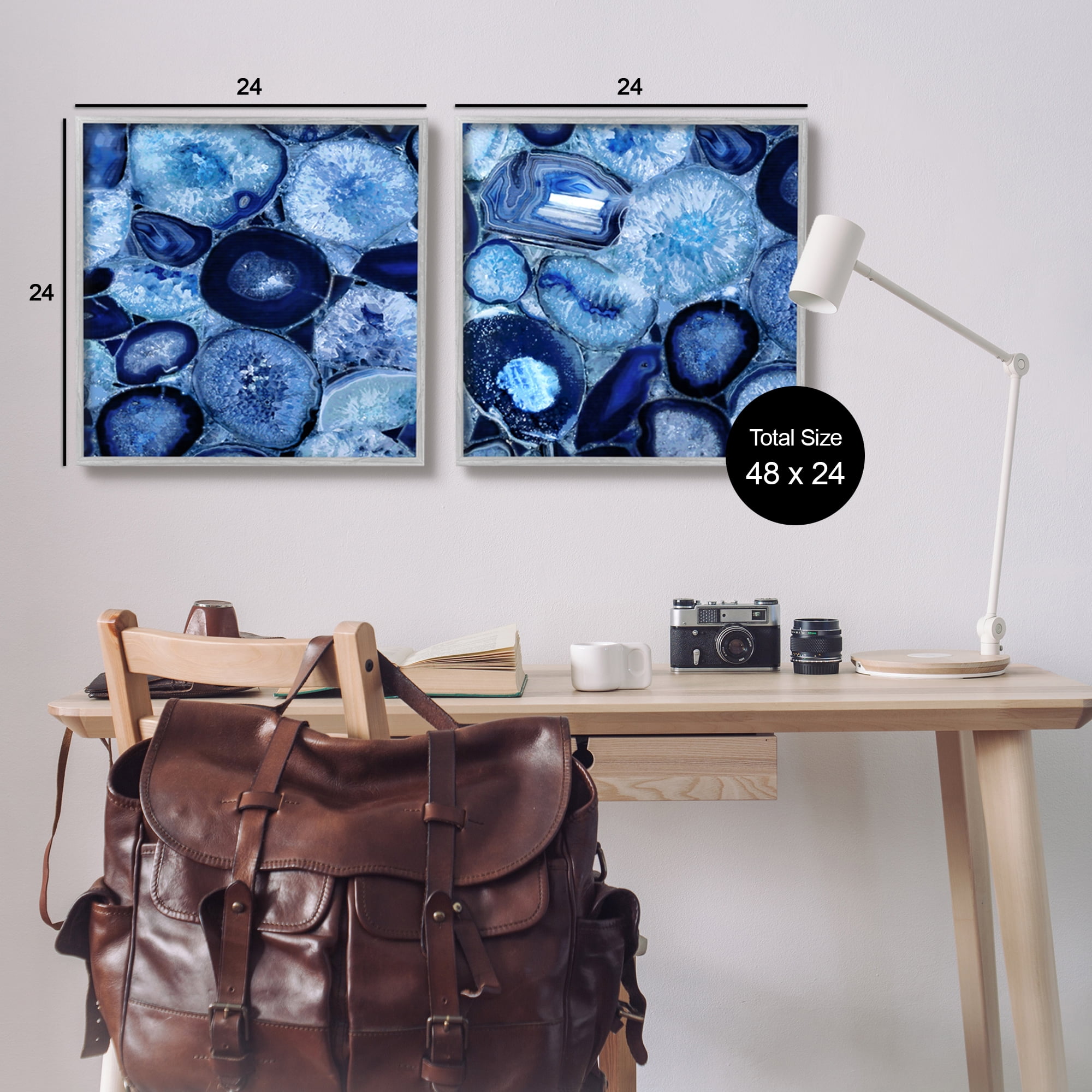 Stupell Contemporary Blue Agate Geodes Abstract Photography Gray Framed Art Print Wall Art, Set of 2