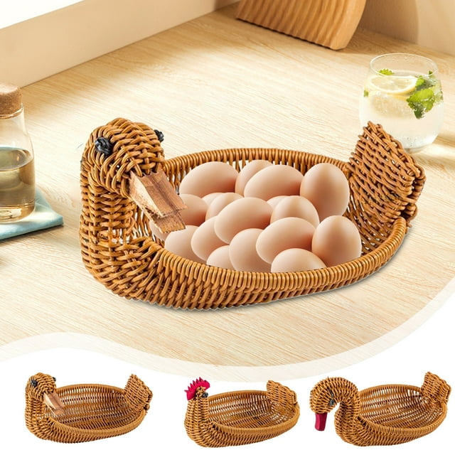 Uscallm 2Pcs Easter Woven Storage Basket, Farm Animal Decorative Container For Fruit Snack Organization, Plastic Home Decor Tabletop Organizer, Chicken Duck Goose Farmhouse Decor