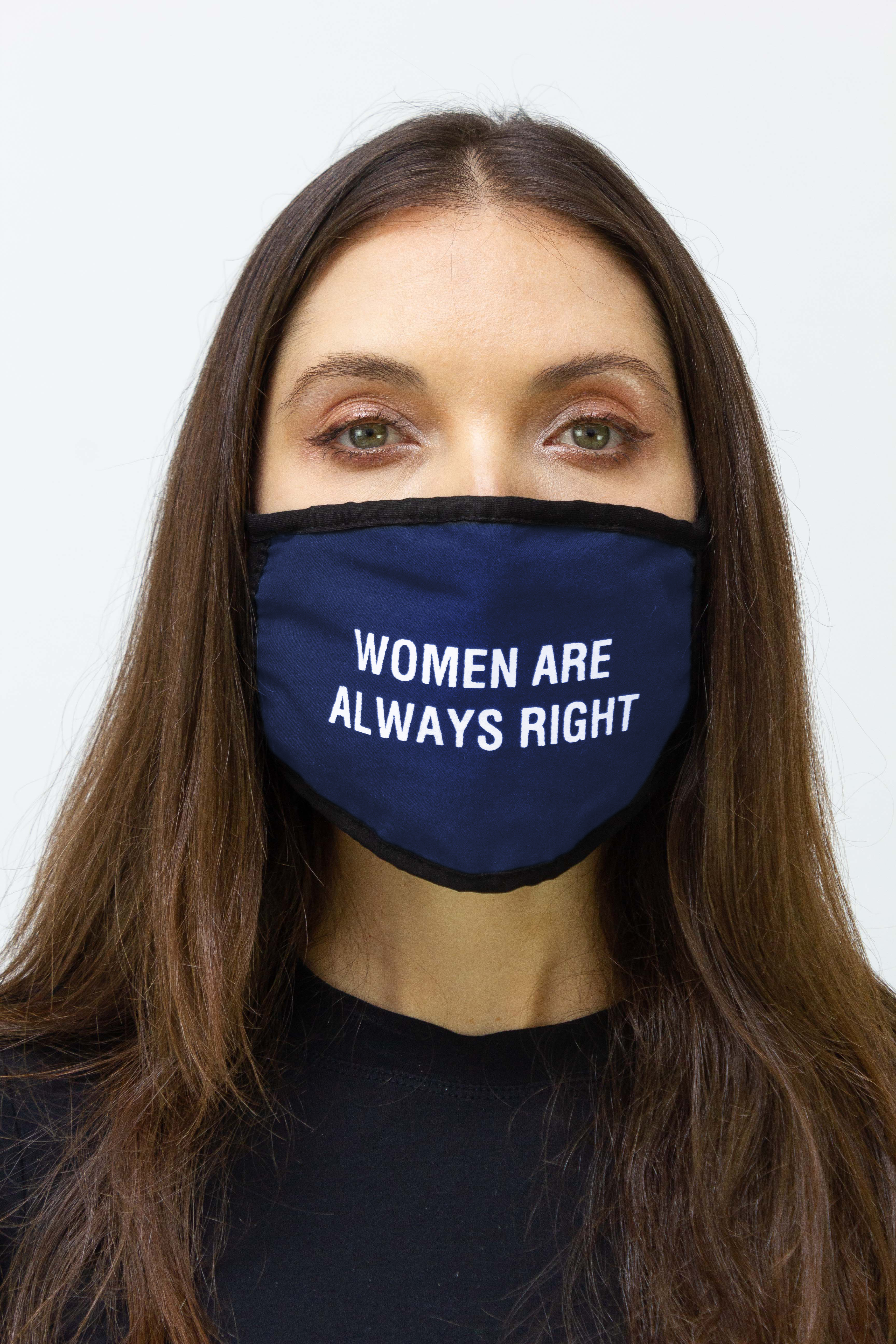 2 PACK 'WOMEN ARE ALWAYS RIGHT' FACE MASK COVERING SET - 1PC BLACK, 1PC NAVY