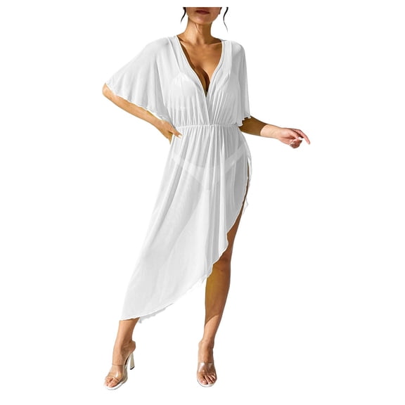 KPOPLK Women's Swimsuit Coverup Crochet Swim Cover Ups Bikini Bathing Suits Swimwear 2026 Summer Beach Dress Vacation Outfits(White,One Size)