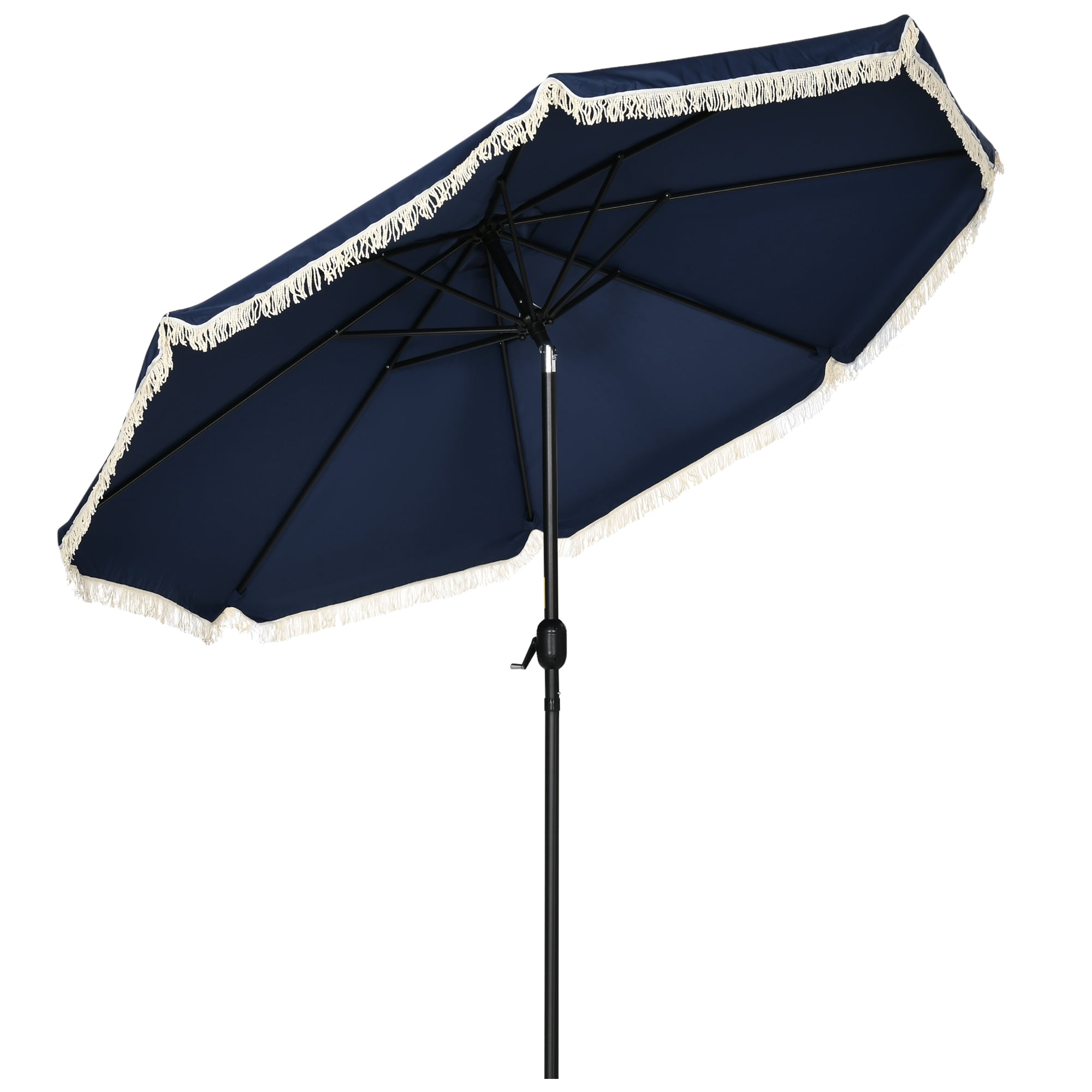 Outsunny 9ft Patio Umbrella with Tilt, Ruffled Outdoor Umbrella, Dark Blue