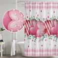 thumbnail image 4 of Polyester Fabric Valentines Day Shower Curtain, Modern Love Heart Eucalyptus Leaf Pink Plaid Waterproof Bathtub Curtain Bathroom Decor Set with Hooks 54 x 78 Inches, 4 of 6