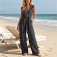 thumbnail image 2 of Tqcoqu Wide Leg Jumpsuits for Women,Summer Sleeveless V Neck Wide Leg Rompers Dressy,Belted Adjustable Waist Outfits,Dark Gray Women's S-XXL, 2 of 7