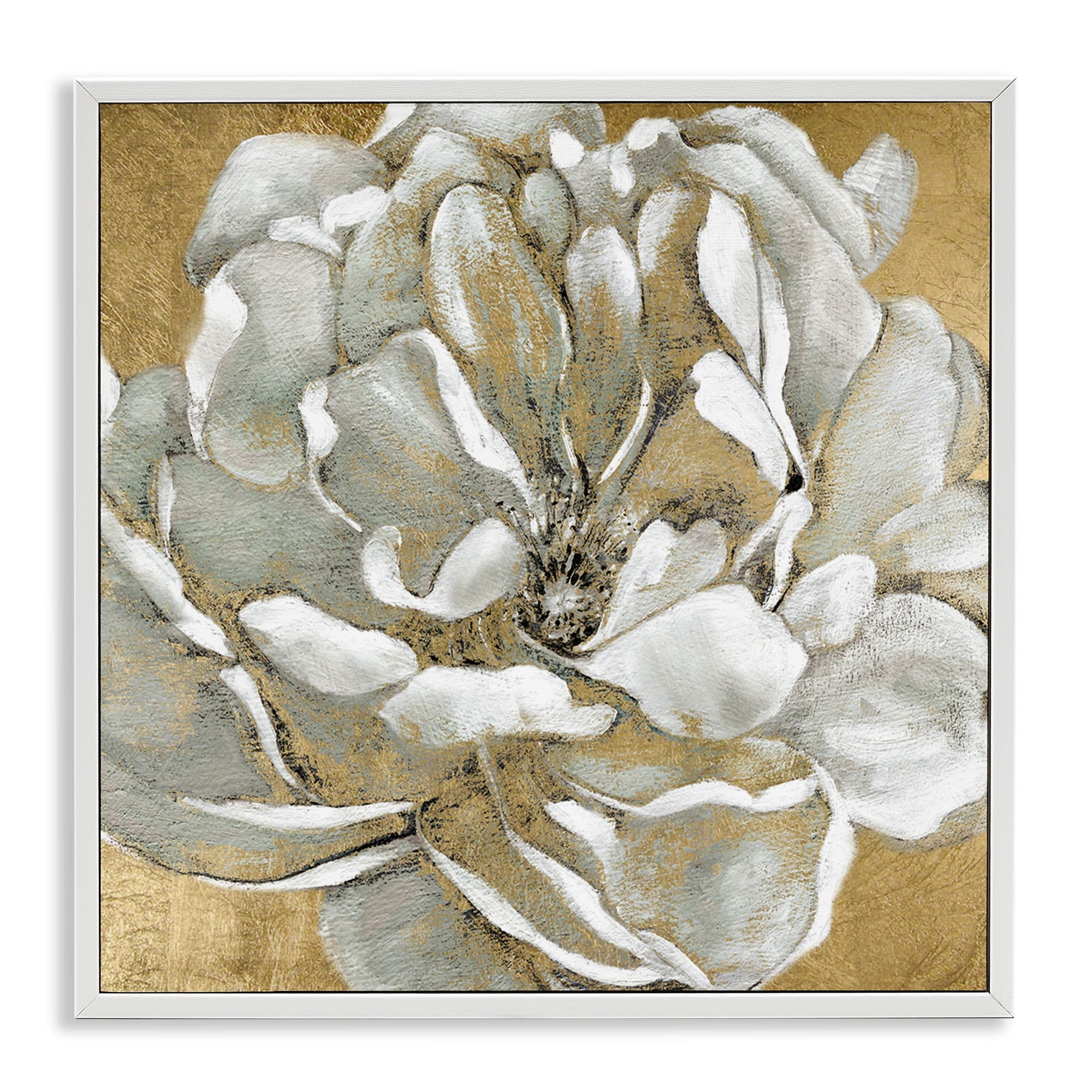 Stupell Industries Blushing White Magnolia Flower Abstract Floral over Gold Paintings White Framed Art Print Wall Art, 17x17, by Carol Robinson