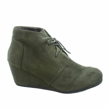 New Ladies Brown Wedge Heel - Patricia-1 Women's Casual Oxford Ankle Booties Lace up Low Wedge Shoes