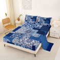 thumbnail image 2 of Homewish Boho Patchwork Plaid Bed Sheets,Abstract Geometric Full Size Sheets,Blue,4 Pieces,1 Flat Sheet, 1 Fitted Sheet and 2 Pillowcases, 2 of 6
