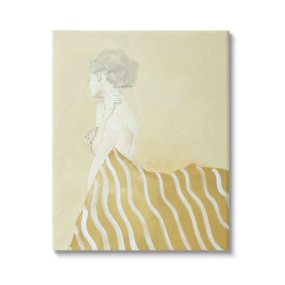 Stupell Industries Woman in Stripes Painting Beauty & Fashion Painting Gallery Wrapped Canvas Print Wall Art, 16 x 20