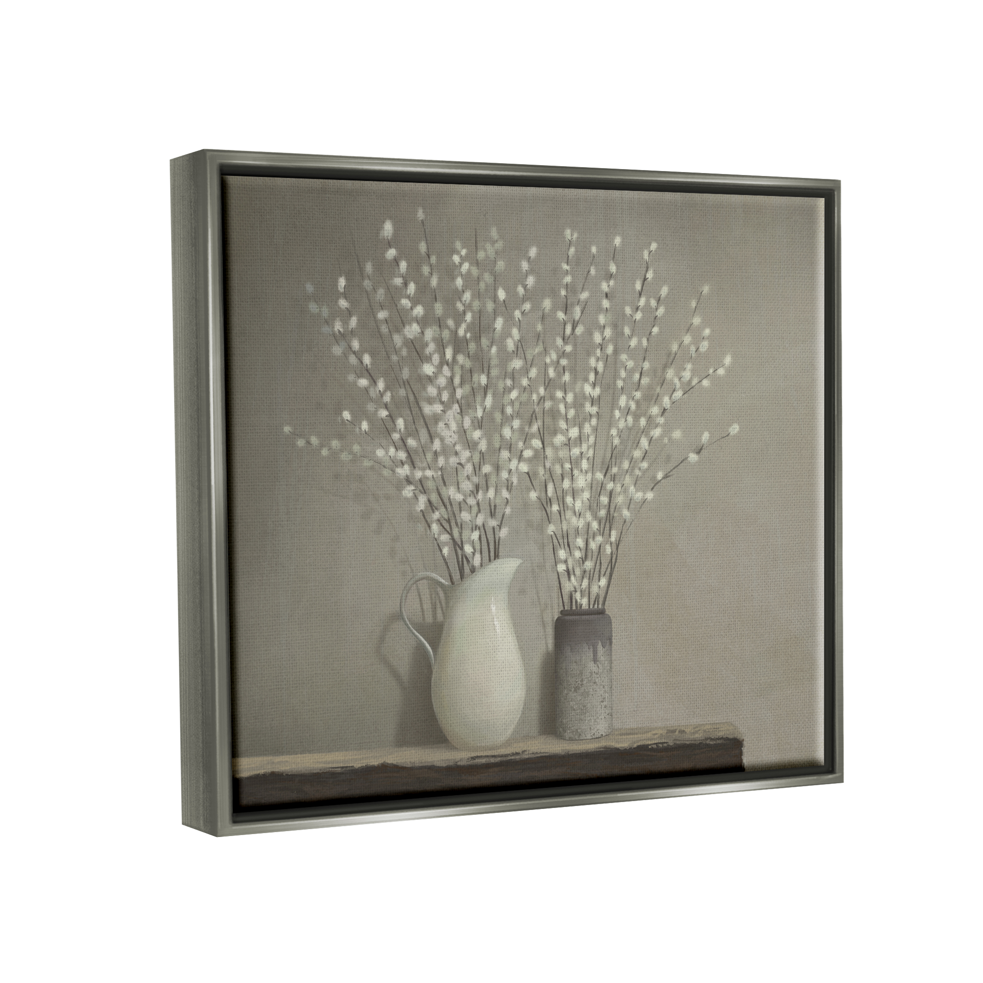 Stupell Industries Beautiful Willow Flower Neutral Grey Painting Luster Gray Framed Floating Canvas Wall Art, 24x30, by Ziwei Li