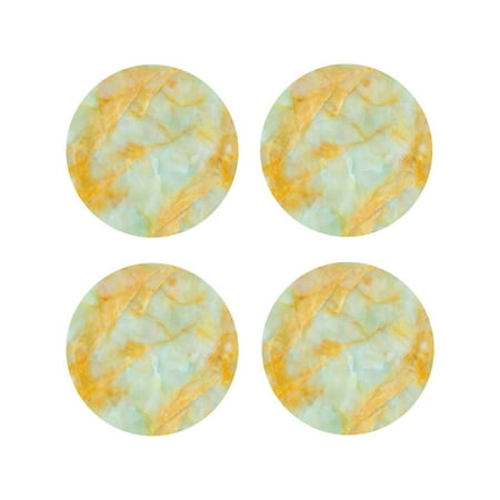 

Matuu Yellow With Teal Marble for Cup Coasters Set of 4 Leather Coasters Desk Coasters for Office Measures 4” x 4”-Round Shape