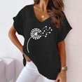thumbnail image 2 of WREESH Women's Cotton Linen Graphic T-Shirts Summer Fashion V-Neck Batwing Sleeves Black, 2 of 6