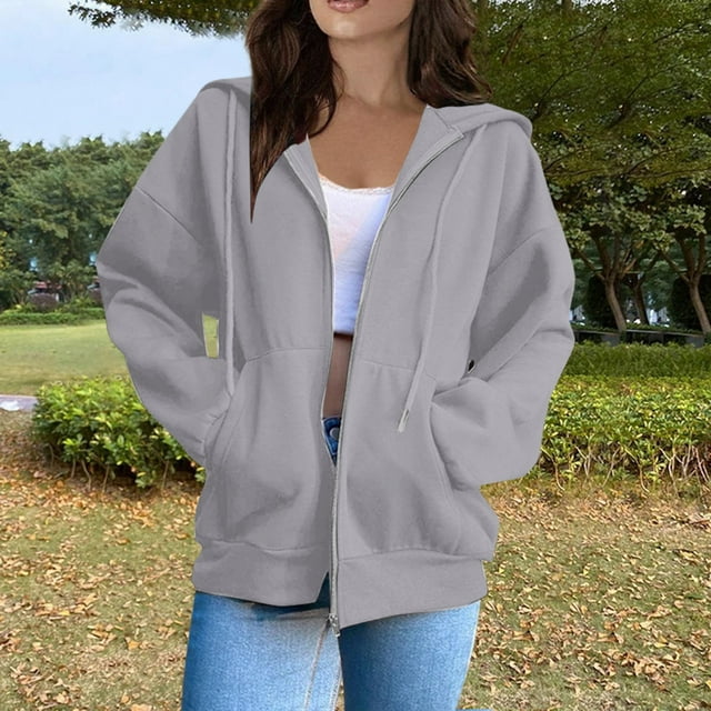 TINZ Femmes Mode Uni Ample à Capuche à Fermeture Éclair Chandail à Capuchon Manches Longues Veste en Velours Grande Taille Veste Chandails à Capuchon pour Femmes Chandails à Capuchon Décontracté Robe à Capuche Femme