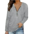 thumbnail image 2 of kayannuo Womens Tops Long Sleeve Shirts Fall Fashion Woman Long Sleeve V-Neck Solid Zipper Blouse Autumn Causal Pullover Tops Gray, 2 of 6