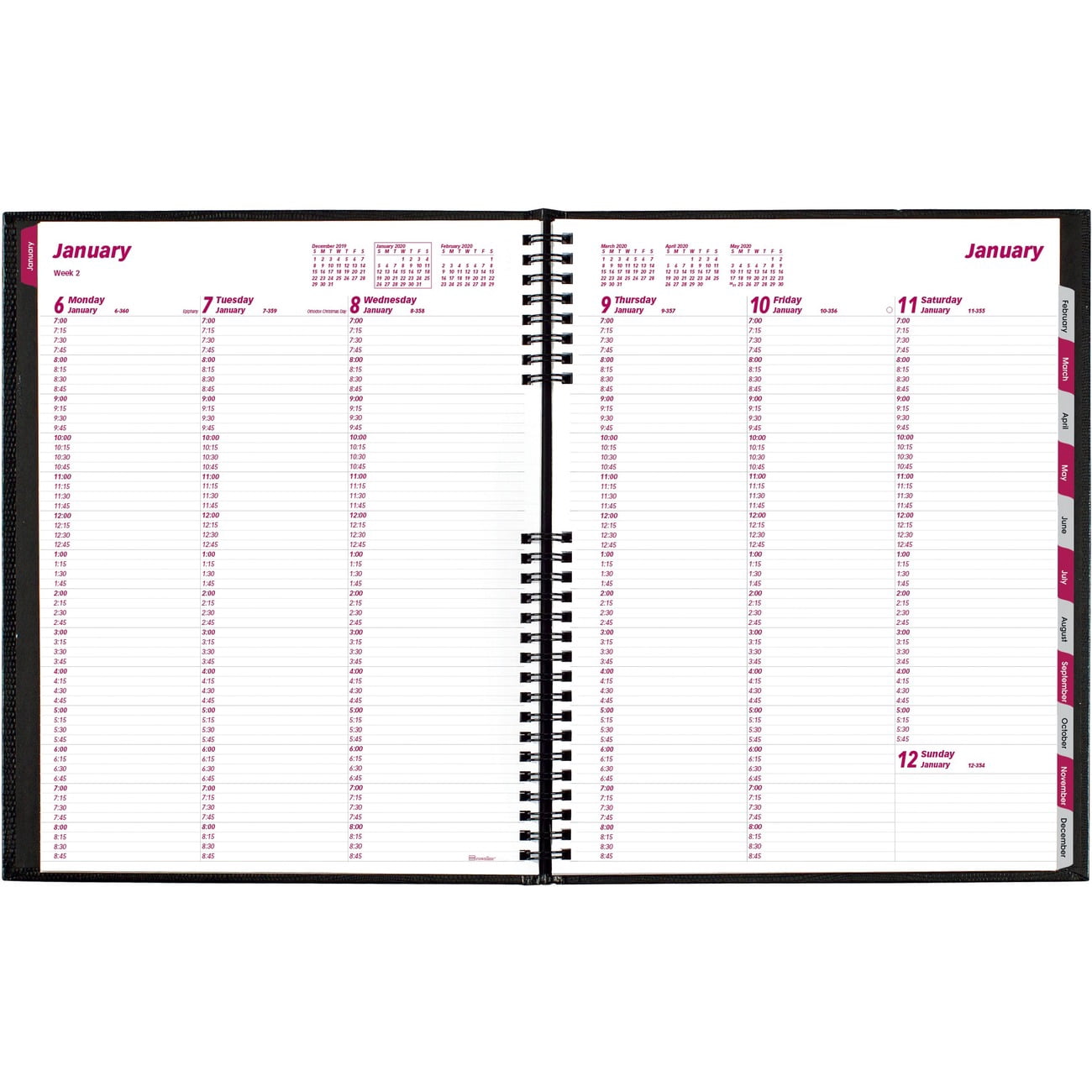 Rediform REDCB950CBLK Coilpro Twin Wire Weekly Planner, Black - 8.5 x 11 in.