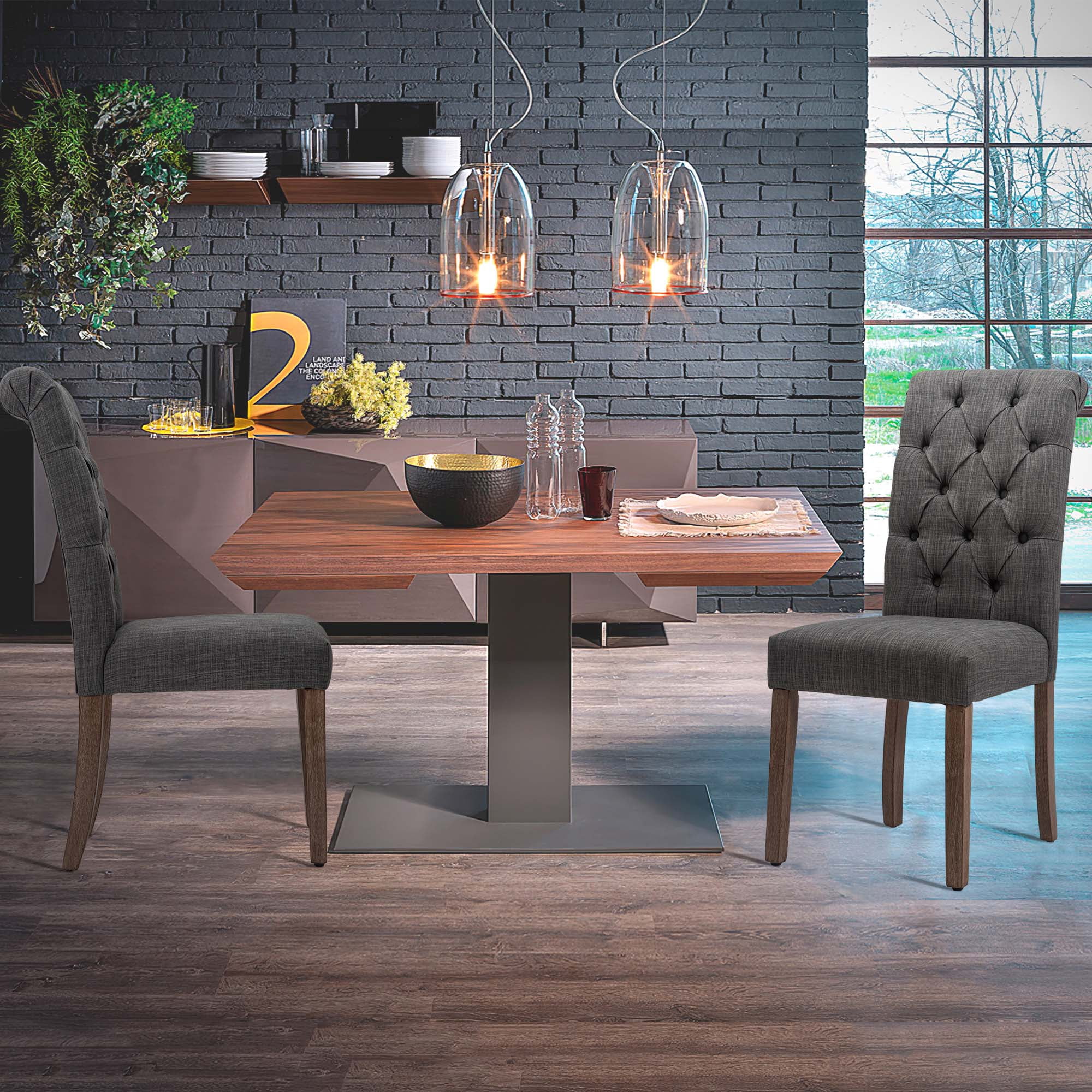 Fabric Dining Chairs Set of 2 with Solid Legs,Gray